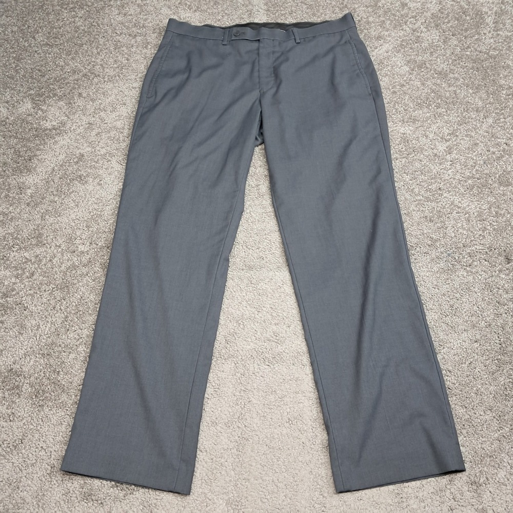Calvin Klein Mens Dress Pants Gray 34W x 30L Flat Front Stretch Trousers 7772